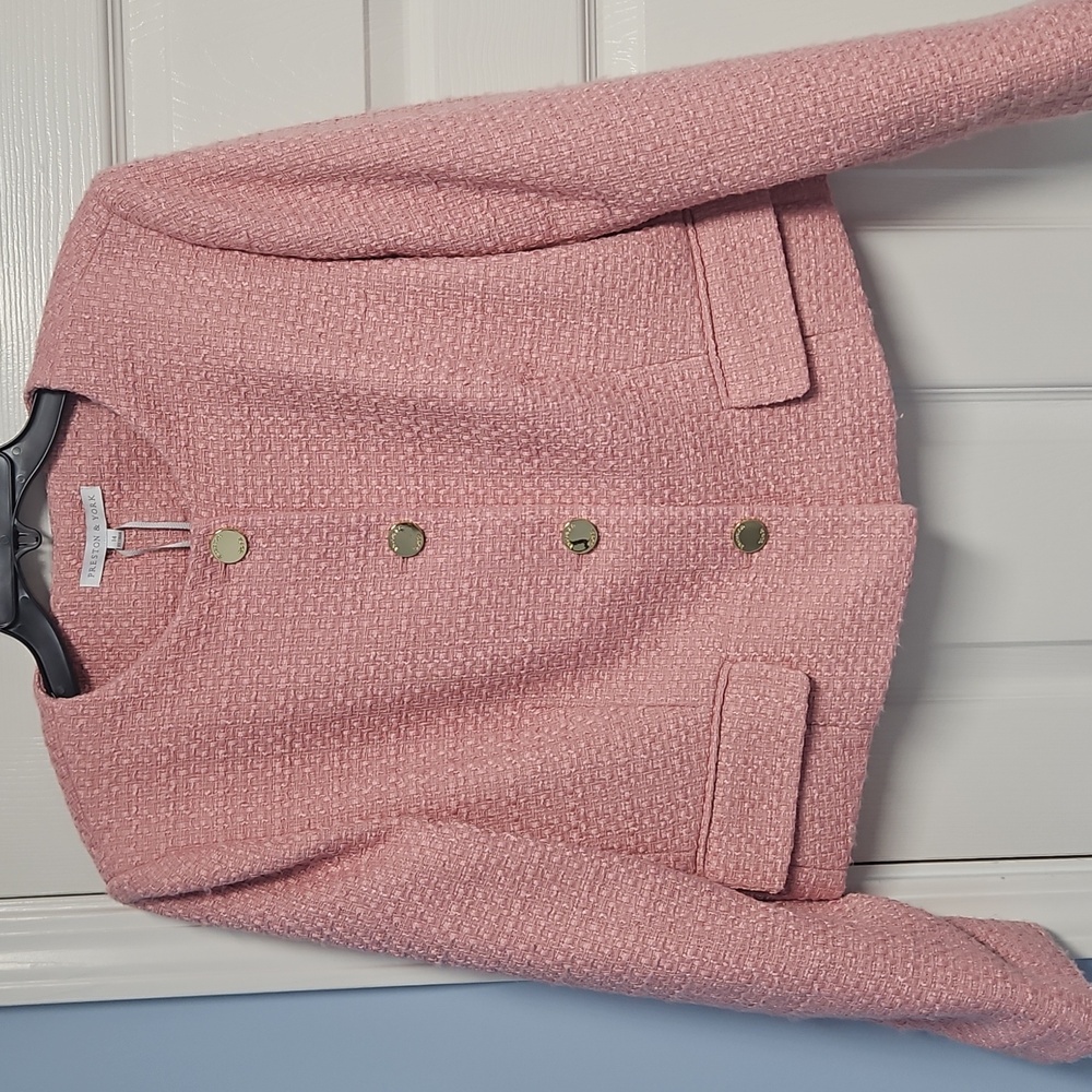 Preston & York Margaret Tweed Classic Jacket: Rose W/Gold Buttons: Size- 14